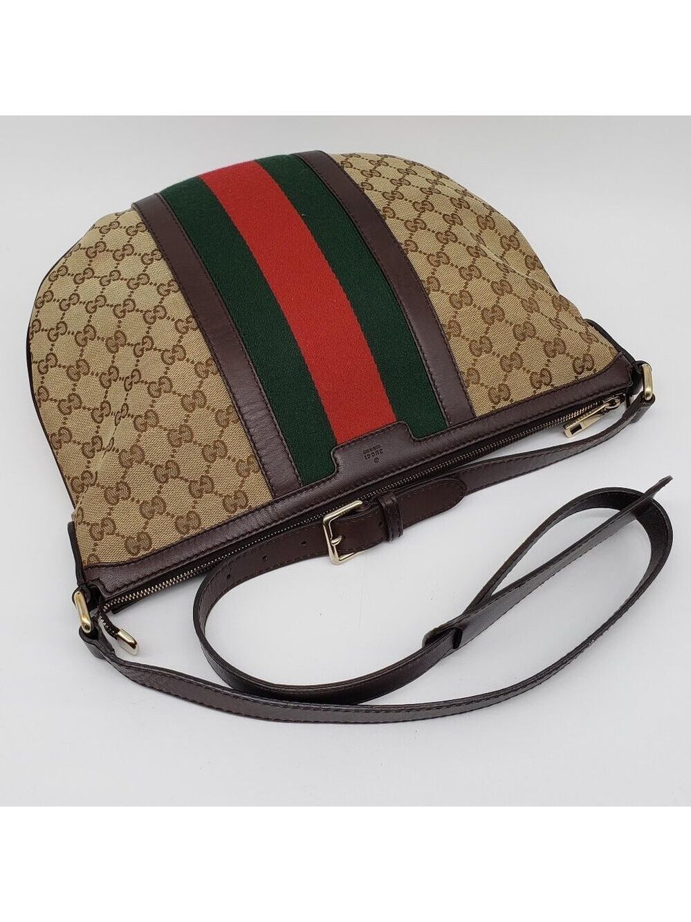 Authentic Gucci Ophidia GG Supreme Crossbody/Web Stripe Canvas Shoulder Bag - Picture 8 of 16